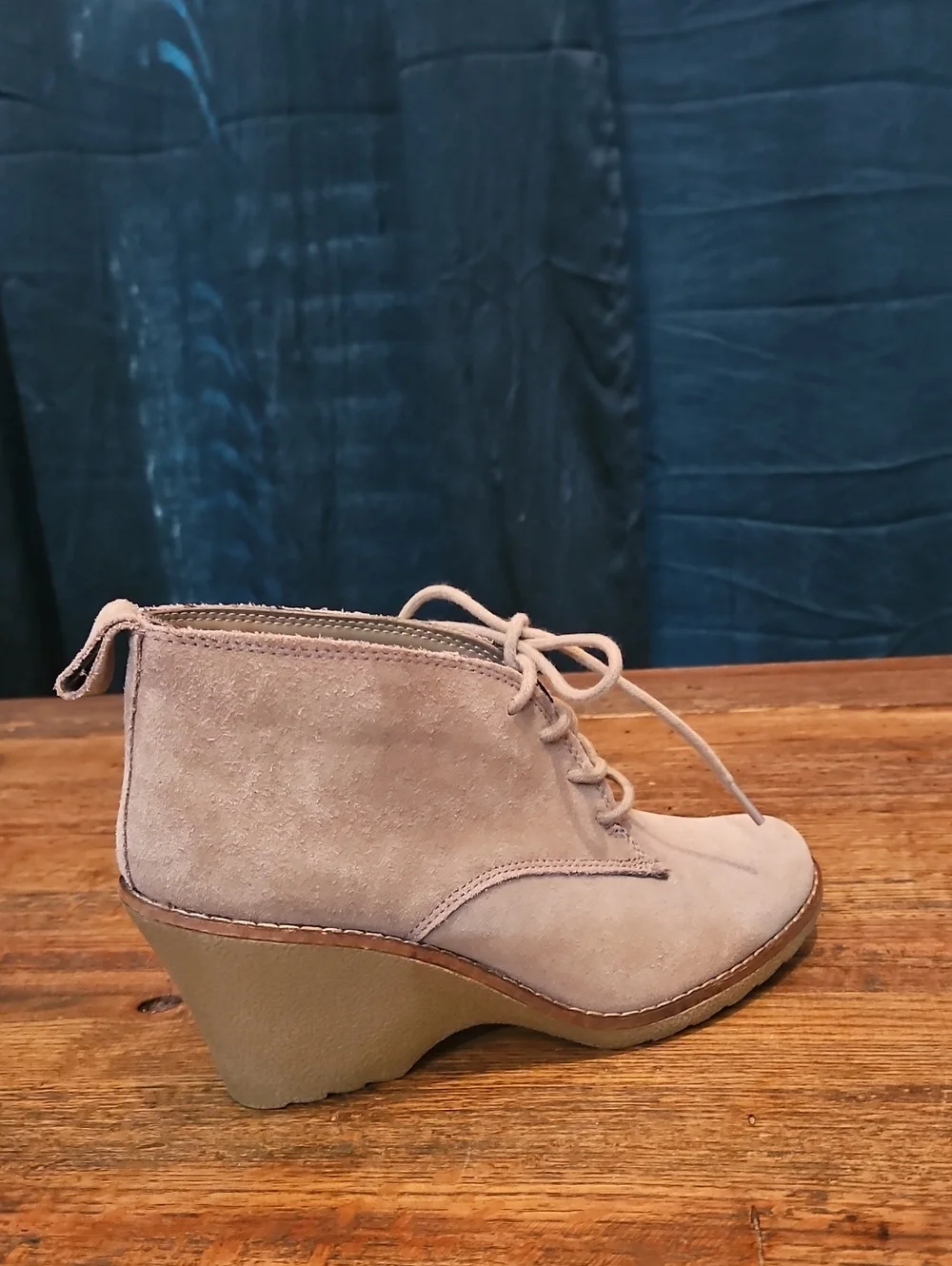 Sonoma Taupe Suede Genuone Leather‎ Lace-Up Wedge Booties
